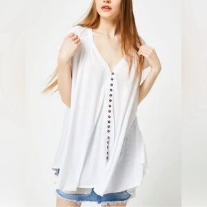 Free People Short Sleeve Button Up Tunic Top, Highland Top, Linen, Size Small